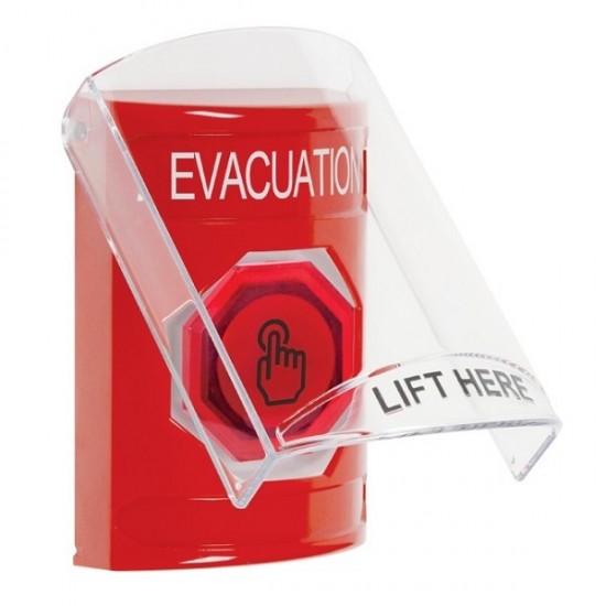 SS2026EV-EN STI Red Indoor Flush/Surface Momentary (Illuminated) Stopper Station w/ EVACUATION Label