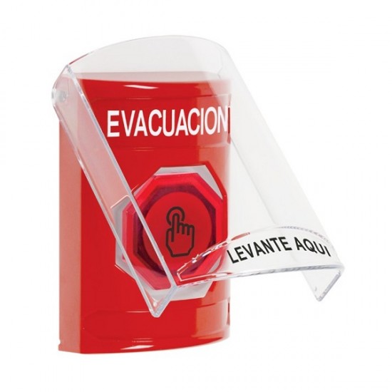 SS2026EV-ES STI Red Indoor Flush/Surface Momentary (Illuminated) Stopper Station w/ EVACUATION Spanish