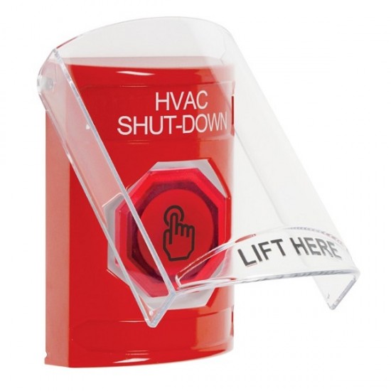 SS2026HV-EN STI Red Indoor Flush/Surface Momentary (Illuminated) Stopper Station w/ HVAC SHUT DOWN Label