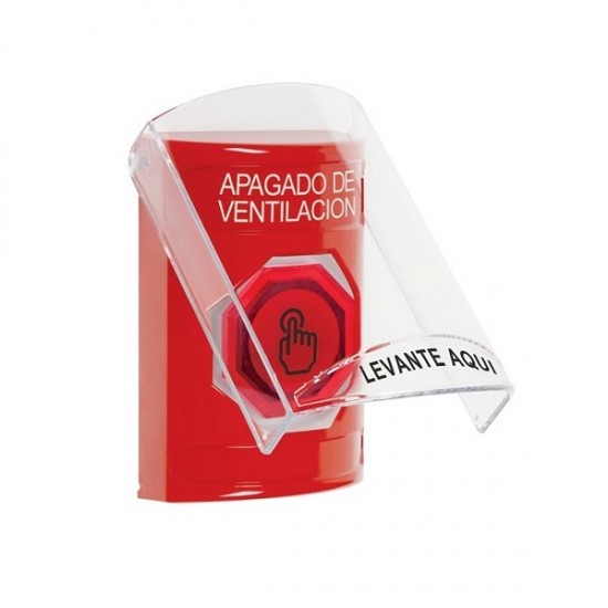SS2026HV-ES STI Red Indoor Flush/Surface Momentary (Illuminated) Stopper Station w/ HVAC SHUT DOWN Spanish