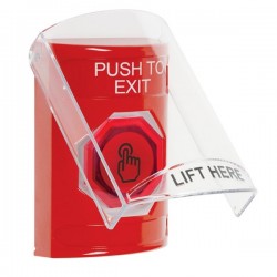 SS2026PX-EN STI Red Indoor Flush/Surface Momentary (Illuminated) Stopper Station w/ PUSH TO EXIT Label