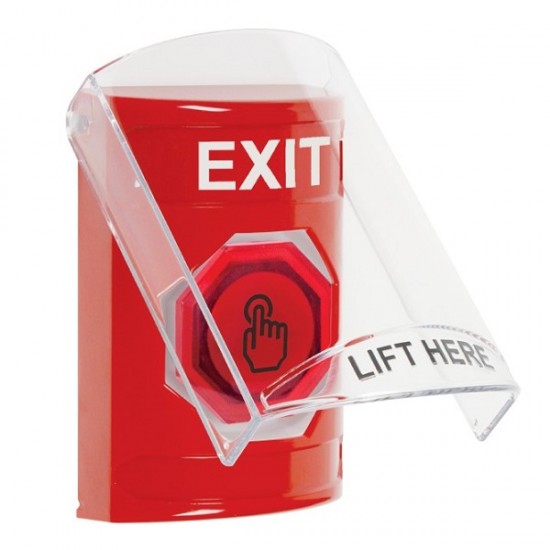 SS2026XT-EN STI Red Indoor Only Flush or Surface Momentary (Illuminated) with Red Lens Stopper Station with EXIT Label English