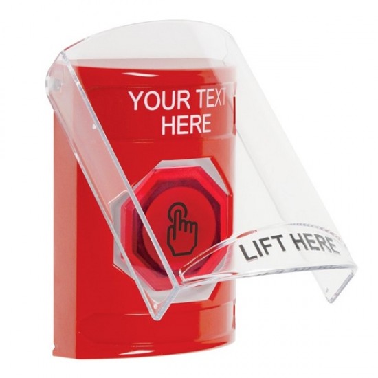 SS2026ZA-EN STI Red Indoor Flush/Surface Momentary (Illuminated) Stopper Station w/ Custom Text Label