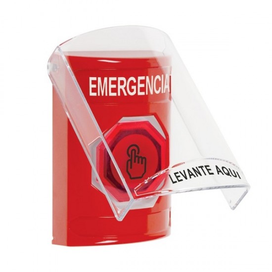 SS2027EM-ES STI Red Indoor Flush/Surface Weather Resistant Momentary Stopper Station w/ EMERGENCY Spanish