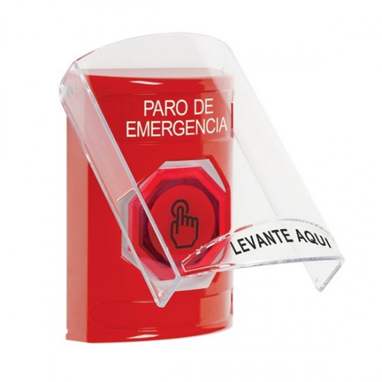 SS2027ES-ES STI Red Indoor Flush/Surface Weather Resistant Momentary Stopper Station w/ EMERGENCY STOP Spanish