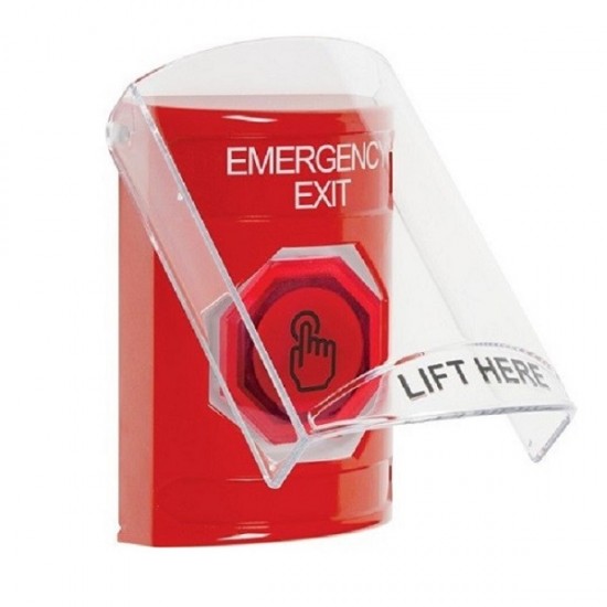 SS2027EX-EN STI Red Indoor Flush/Surface Weather Resistant Momentary Stopper Station w/ EMERGENCY EXIT Label
