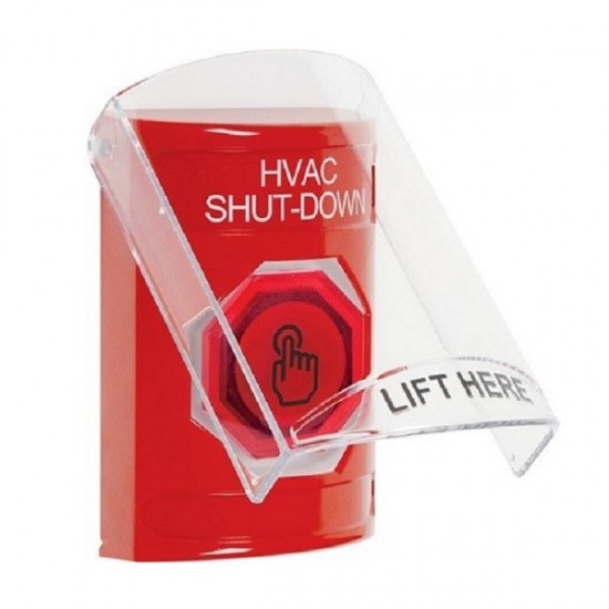 SS2027HV-EN STI Red Indoor Flush/Surface Weather Resistant Momentary Stopper Station w/ HVAC SHUT DOWN Label