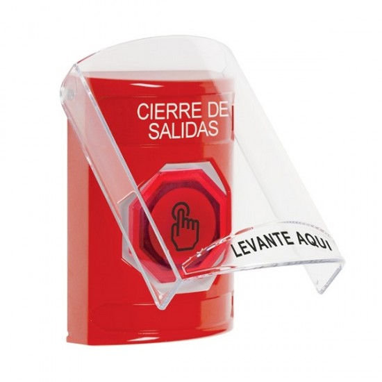 SS2027LD-ES STI Red Indoor Flush/Surface Weather Resistant Momentary Stopper Station w/ LOCKDOWN Spanish