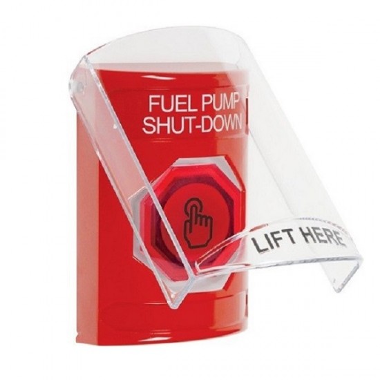 SS2027PS-EN STI Red Indoor Flush/Surface Weather Resistant Momentary Stopper Station w/ FUEL PUMP SHUT DOWN Label