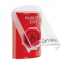 SS2027PX-EN STI Red Indoor Flush/Surface Weather Resistant Momentary Stopper Station w/ PUSH TO EXIT Label