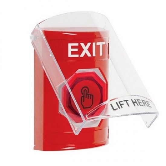 SS2027XT-EN STI Red Indoor Flush/Surface Weather Resistant Momentary Stopper Station w/ EXIT Label