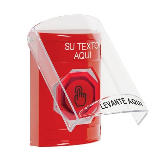 SS2027ZA-ES STI Red Indoor Flush/Surface Weather Resistant Momentary Stopper Station w/ Custom Text Spanish