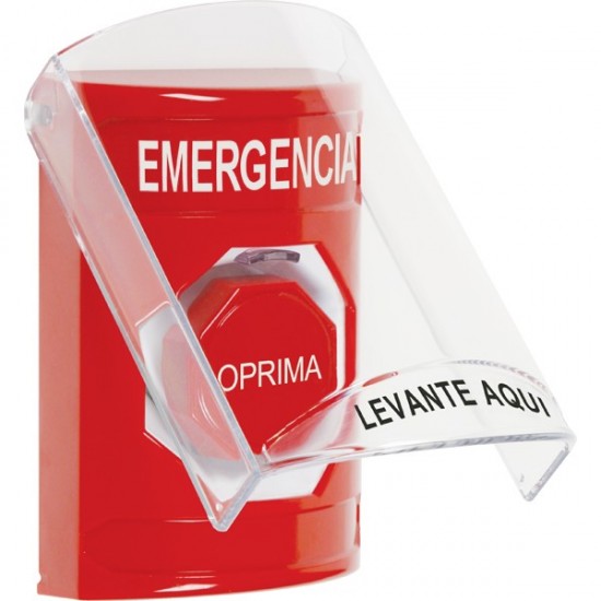 SS2028EM-ES STI Red Indoor Only Flush or Surface Pneumatic (Illuminated) Stopper Station with EMERGENCY Label Spanish
