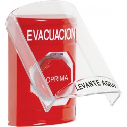 SS2028EV-ES STI Red Indoor Only Flush or Surface Pneumatic (Illuminated) Stopper Station with EVACUATION Label Spanish