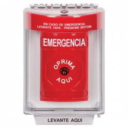 SS2030EM-ES STI Red Indoor/Outdoor Flush Key-to-Reset Stopper Station with EMERGENCY Label Spanish