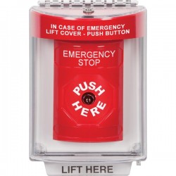 SS2030ES-EN STI Red Indoor/Outdoor Flush Key-to-Reset Stopper Station with EMERGENCY STOP Label English