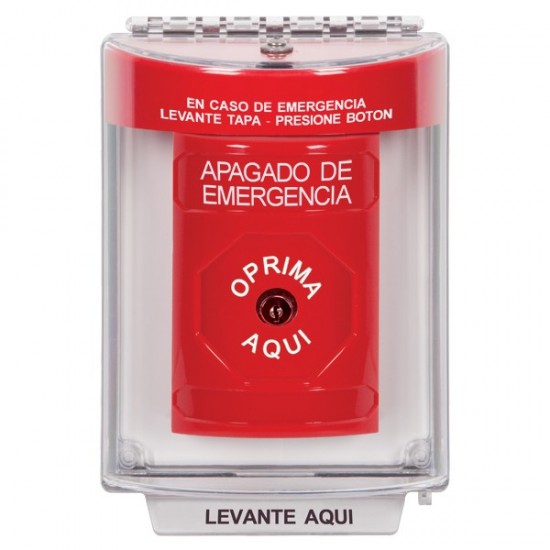 SS2030ES-ES STI Red Indoor/Outdoor Flush Key-to-Reset Stopper Station with EMERGENCY STOP Label Spanish