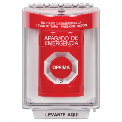 SS2031ES-ES STI Red Indoor/Outdoor Flush Turn-to-Reset Stopper Station with EMERGENCY STOP Label Spanish