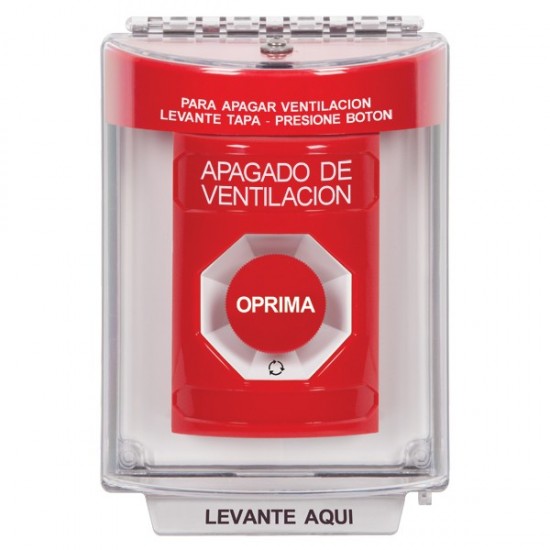 SS2031HV-ES STI Red Indoor/Outdoor Flush Turn-to-Reset Stopper Station with HVAC SHUT DOWN Label Spanish
