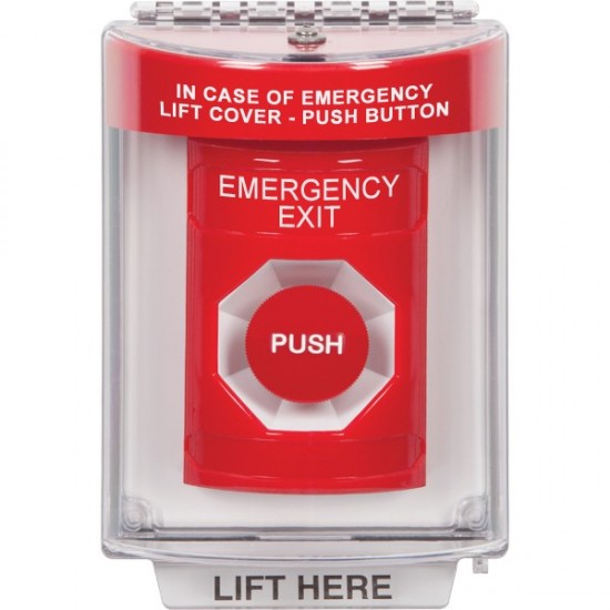 SS2034EX-EN STI Red Indoor/Outdoor Flush Momentary Stopper Station with EMERGENCY EXIT Label English
