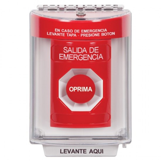 SS2034EX-ES STI Red Indoor/Outdoor Flush Momentary Stopper Station with EMERGENCY EXIT Label Spanish