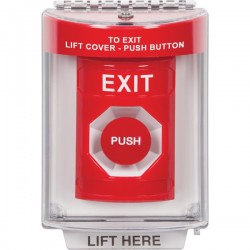 SS2034XT-EN STI Red Indoor/Outdoor Flush Momentary Stopper Station with EXIT Label English