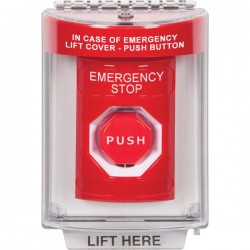 SS2035ES-EN STI Red Indoor/Outdoor Flush Momentary (Illuminated) Stopper Station with EMERGENCY STOP Label English