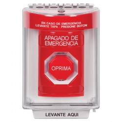 SS2035ES-ES STI Red Indoor/Outdoor Flush Momentary (Illuminated) Stopper Station with EMERGENCY STOP Label Spanish
