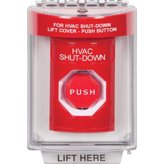 SS2035HV-EN STI Red Indoor/Outdoor Flush Momentary (Illuminated) Stopper Station with HVAC SHUT DOWN Label English