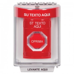 SS2035ZA-ES STI Red Indoor/Outdoor Flush Momentary (Illuminated) Stopper Station with Non-Returnable Custom Text Label Spanish