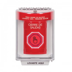SS2036LD-ES STI Red Indoor/Outdoor Flush Momentary (Illuminated) with Red Lens Stopper Station with LOCKDOWN Label Spanish