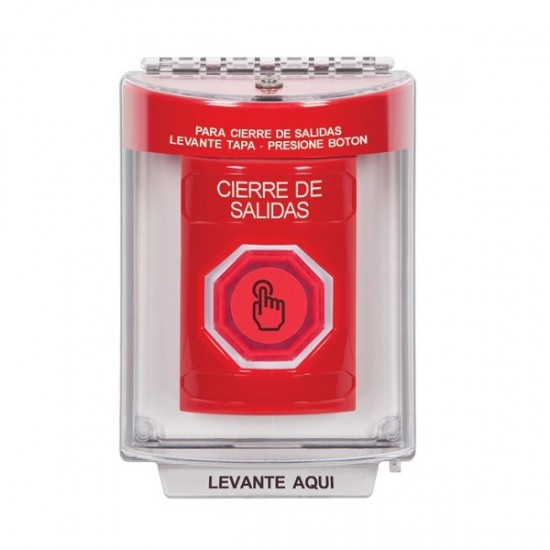 SS2036LD-ES STI Red Indoor/Outdoor Flush Momentary (Illuminated) with Red Lens Stopper Station with LOCKDOWN Label Spanish