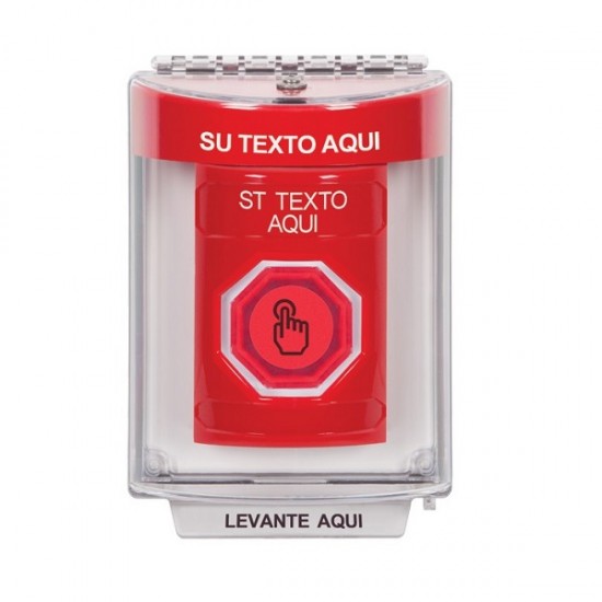 SS2036ZA-ES STI Red Indoor/Outdoor Flush Momentary (Illuminated) Stopper Station w/ Custom Text Spanish