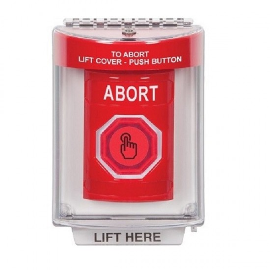 SS2037AB-EN STI Red Indoor/Outdoor Flush Weather Resistant Momentary Stopper Station w/ ABORT Label