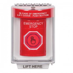 SS2037ES-EN STI Red Indoor/Outdoor Flush Weather Resistant Momentary Stopper Station w/ EMERGENCY STOP Label