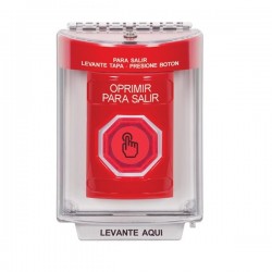 SS2037PX-ES STI Red Indoor/Outdoor Flush Weather Resistant Momentary Stopper Station w/ PUSH TO EXIT Spanish