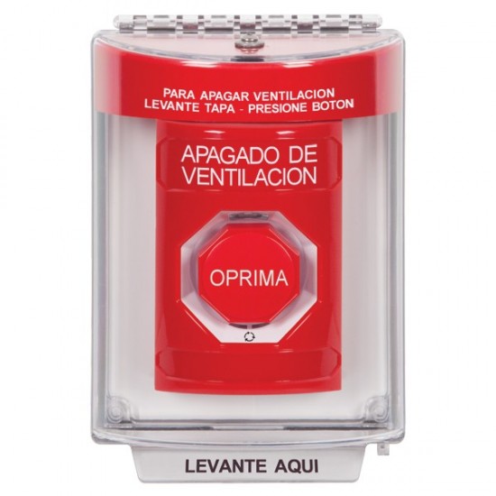 SS2039HV-ES STI Red Indoor/Outdoor Flush Turn-to-Reset (Illuminated) Stopper Station with HVAC SHUT DOWN Label Spanish