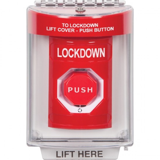 SS2039LD-EN STI Red Indoor/Outdoor Flush Turn-to-Reset (Illuminated) Stopper Station with LOCKDOWN Label English