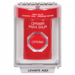 SS2039PX-ES STI Red Indoor/Outdoor Flush Turn-to-Reset (Illuminated) Stopper Station with PUSH TO EXIT Label Spanish