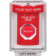 SS2039ZA-EN STI Red Indoor/Outdoor Flush Turn-to-Reset Stopper Station w/ Custom Text Label