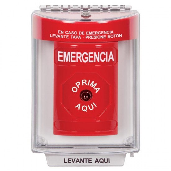 SS2040EM-ES STI Red Indoor/Outdoor Flush w/ Horn Key-to-Reset Stopper Station with EMERGENCY Label Spanish