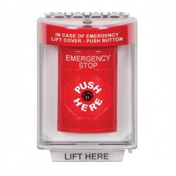SS2040ES-EN STI Red Indoor/Outdoor Flush w/ Horn Key-to-Reset Stopper Station with EMERGENCY STOP Label English