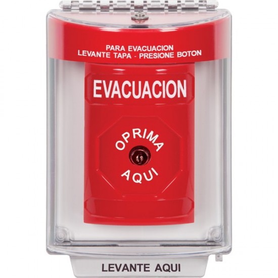 SS2040EV-ES STI Red Indoor/Outdoor Flush w/ Horn Key-to-Reset Stopper Station with EVACUATION Label Spanish
