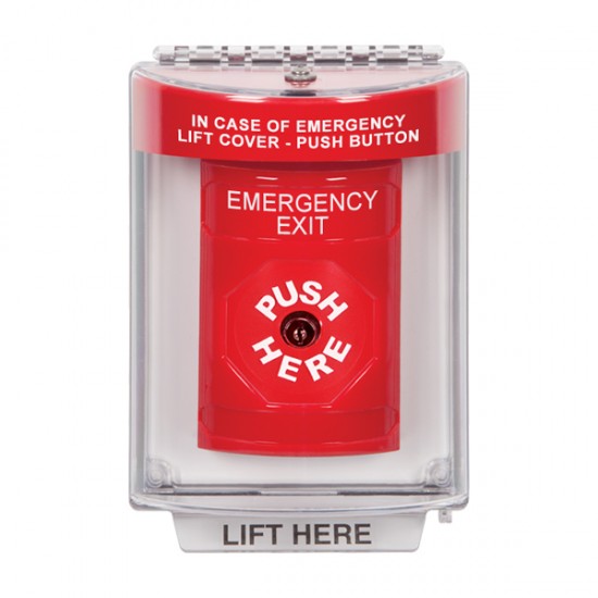 SS2040EX-EN STI Red Indoor/Outdoor Flush w/ Horn Key-to-Reset Stopper Station with EMERGENCY EXIT Label English