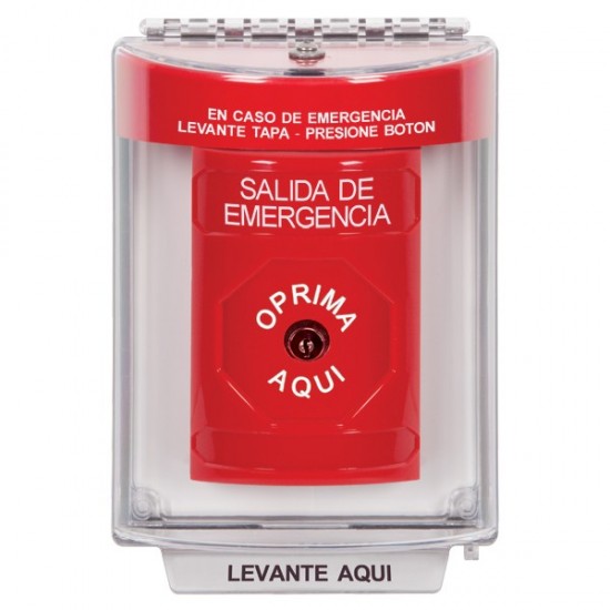 SS2040EX-ES STI Red Indoor/Outdoor Flush w/ Horn Key-to-Reset Stopper Station with EMERGENCY EXIT Label Spanish