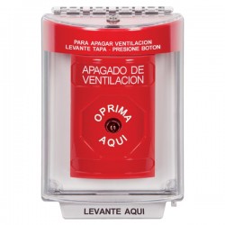 SS2040HV-ES STI Red Indoor/Outdoor Flush w/ Horn Key-to-Reset Stopper Station with HVAC SHUT DOWN Label Spanish