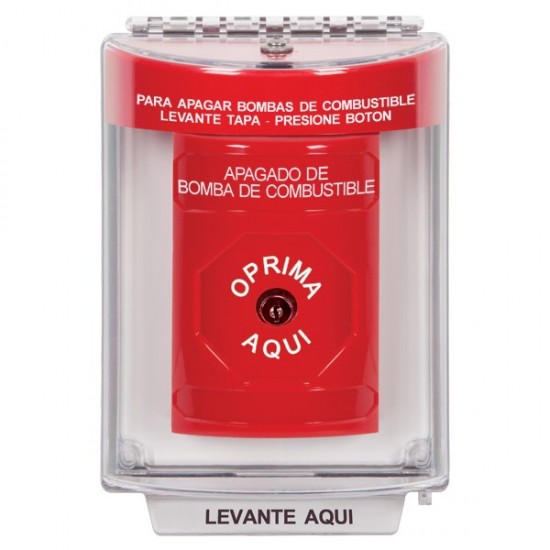 SS2040PS-ES STI Red Indoor/Outdoor Flush w/ Horn Key-to-Reset Stopper Station with FUEL PUMP SHUT DOWN Label Spanish