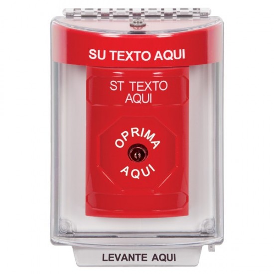 SS2040ZA-ES STI Red Indoor/Outdoor Flush w/ Horn Key-to-Reset Stopper Station with Non-Returnable Custom Text Label Spanish