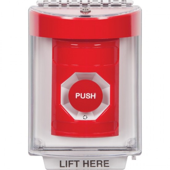 SS2041NT-EN STI Red Indoor/Outdoor Flush w/ Horn Turn-to-Reset Stopper Station with No Text Label English