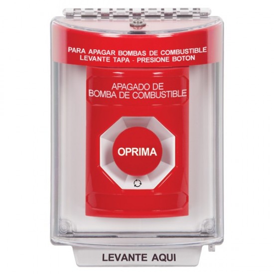 SS2041PS-ES STI Red Indoor/Outdoor Flush w/ Horn Turn-to-Reset Stopper Station with FUEL PUMP SHUT DOWN Label Spanish